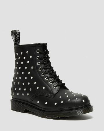 Botas con Cordones Dr Martens 1460 Stud Wanama Cuero Mujer Negros | MX 568JPQ